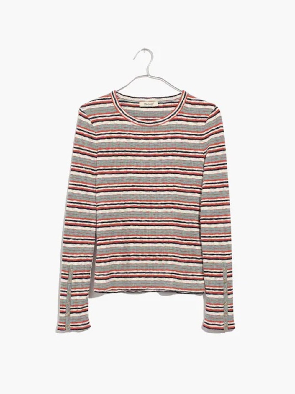 Madewell Striped Ribbed Long Sleeve Top - Red, Gray, Navy, Cream